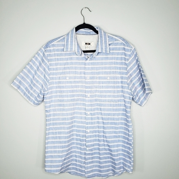 Joseph Abboud Men’s Blue White Striped Short Sleeve Button Down Shirt Medium - Picture 3 of 4
